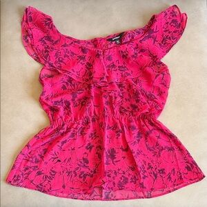 Express Pink Floral Ruffle Blouse